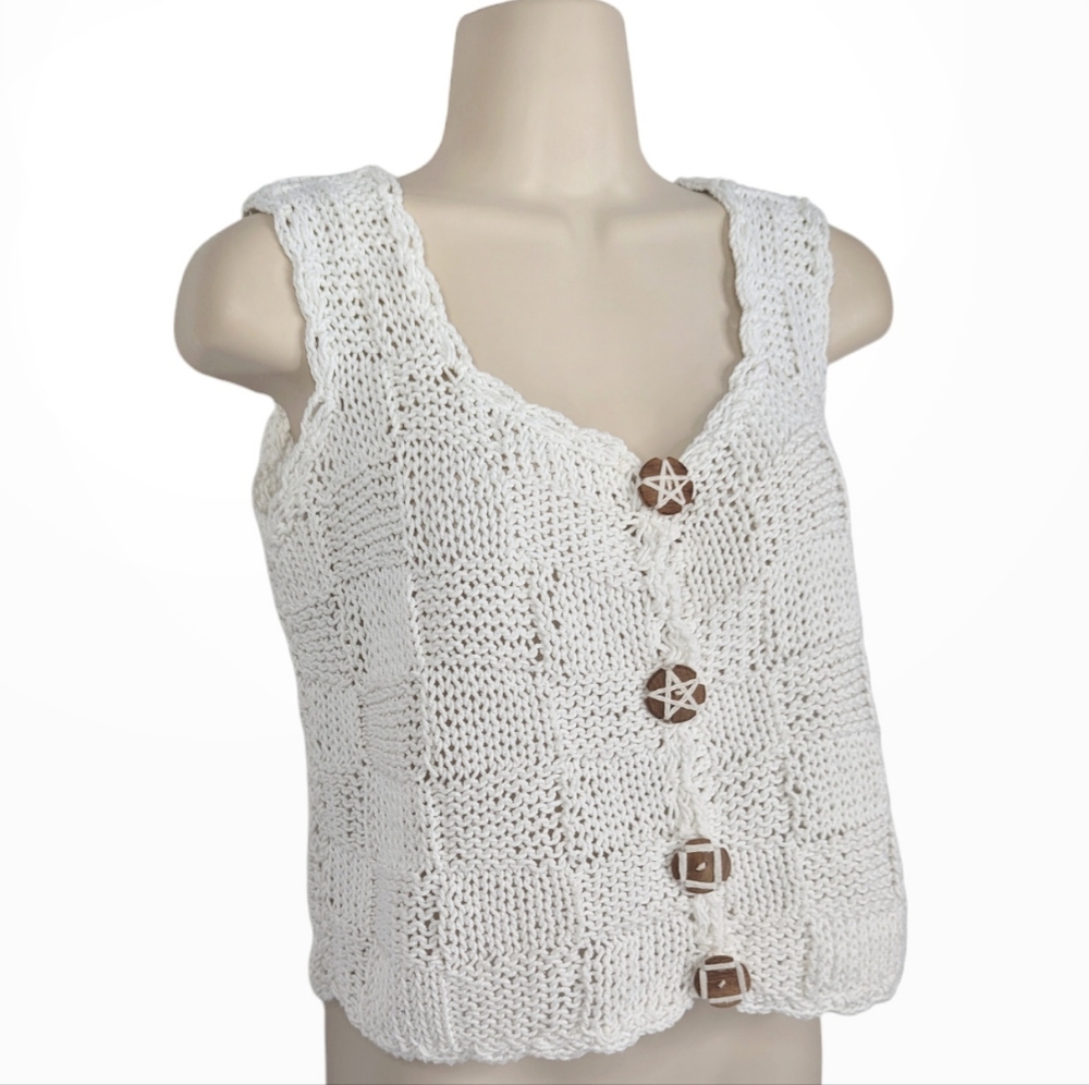 VINTAGE Wooden Button Sweater Vest Sz S